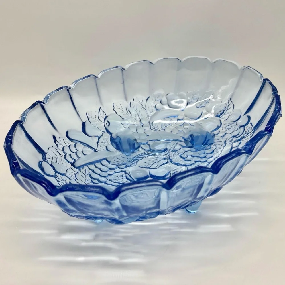 Indiana Glass “Garland” Footed Oval Bowl Riviera Blue - Picture 4 of 7